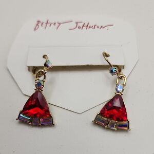 Betsey Johnson Red and Gold Dangle Earrings‎